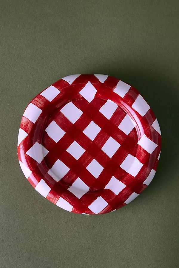 Damson Madder Hand-Painted Gingham Saucer | Anthropologie (UK)