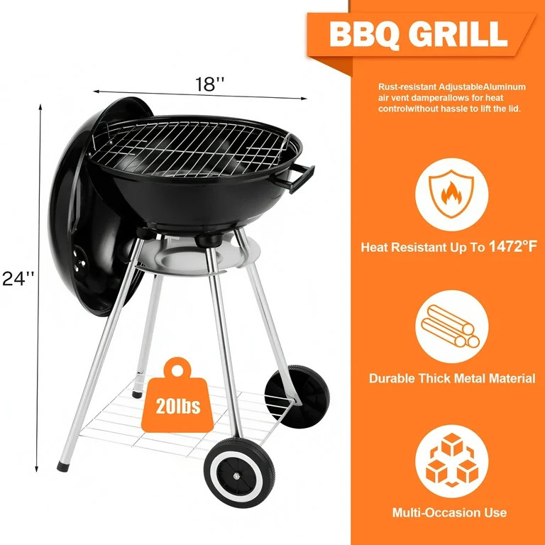 Segmart BBQ Charcoal Grill for Outdoor, 18 Inch Portable Kettle Charcoal Grill with Wheels, Barbe... | Walmart (US)
