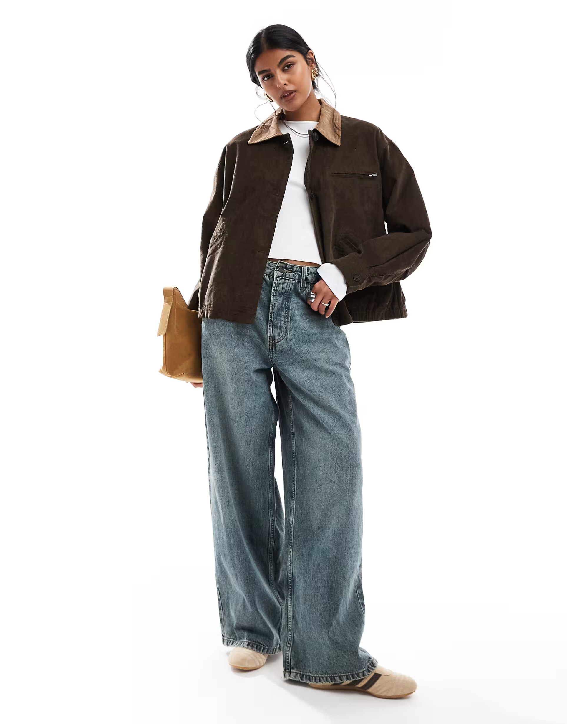 ASOS DESIGN cord collar jacket in chocolate | ASOS (Global)