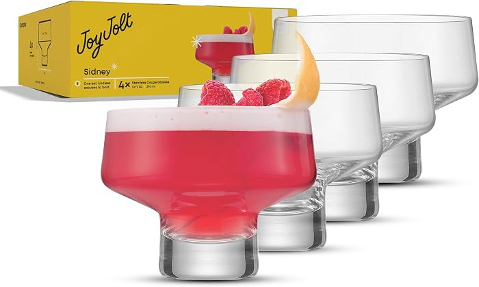 JoyJolt Sidney Stemless Coupe Glasses Set of 4 | 10oz Cocktail Glasses for Espresso Martini, Marg... | Amazon (US)