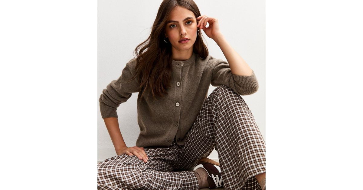 Dark Mink Crew Neck Knit Cardigan | New Look | New Look (UK)