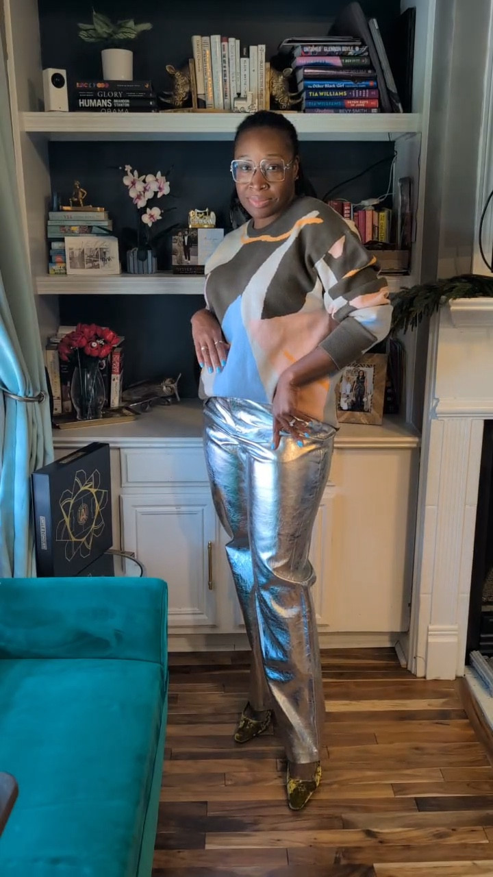 #Target sweater
#mango metallic silver pants 
#saintlaurent pumps 

#LTKSaleAlert #LTKStyleTip #LTKMidsize
