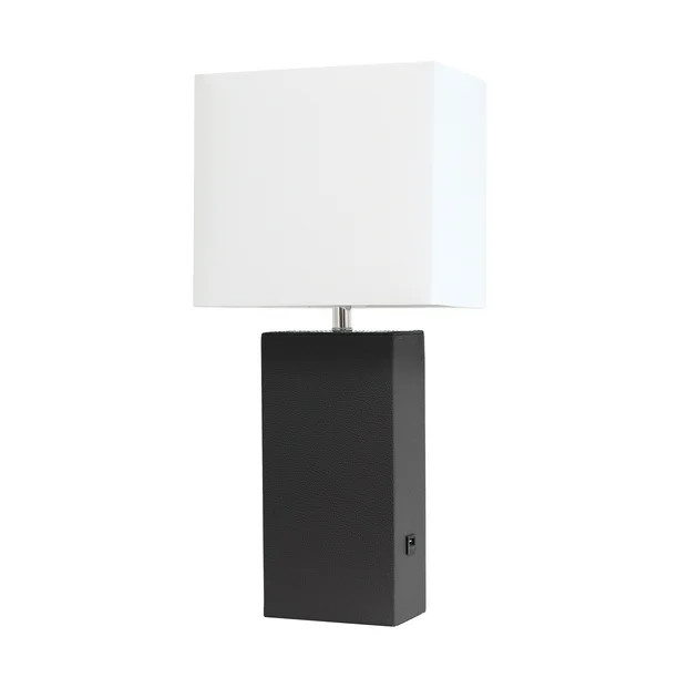 Elegant Designs Modern Leather Table Lamp with USB and White Fabric Shade, Black | Walmart (US)