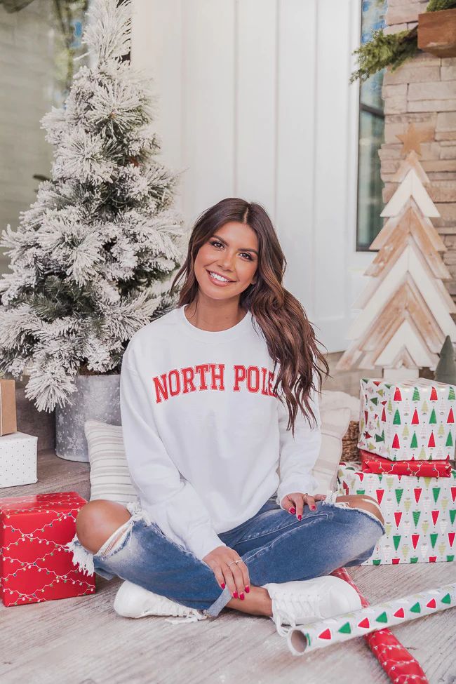 North Pole Varsity White Graphic Sweatshirt | The Pink Lily Boutique