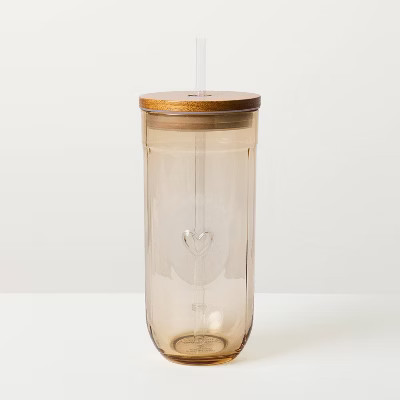 21oz Fluted Rounded Glass Tumbler with Wooden Lid - Hearth & Hand™ with Magnolia | Target