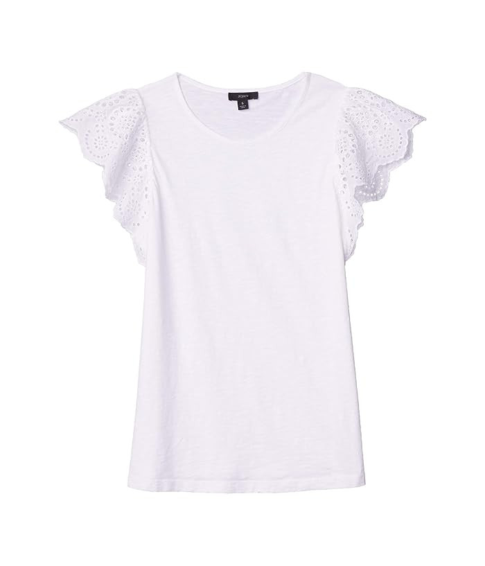 J.Crew Slub Eyelet Flutter Sleeve T-Shirt (White) Women's Clothing | Zappos