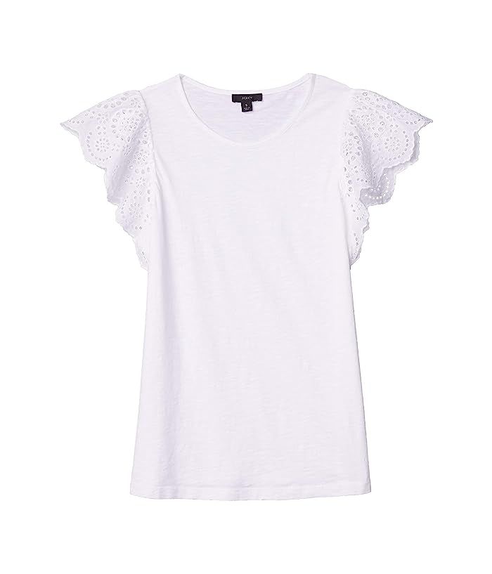 J.Crew Slub Eyelet Flutter Sleeve T-Shirt (White) Women's Clothing | Zappos