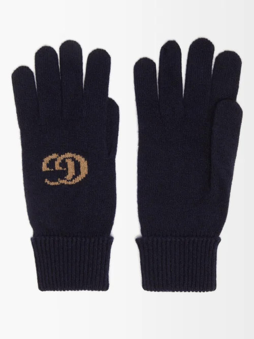 Gucci - Logo-jacquard Cashmere-blend Gloves - Mens - Navy Multi | Matches (US)