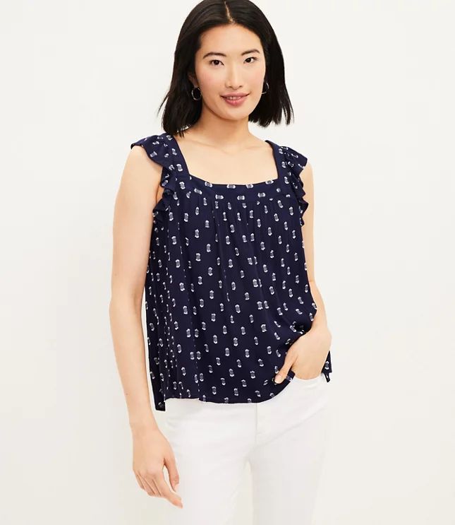 Clip Textured Ruffle Square Neck Top | LOFT