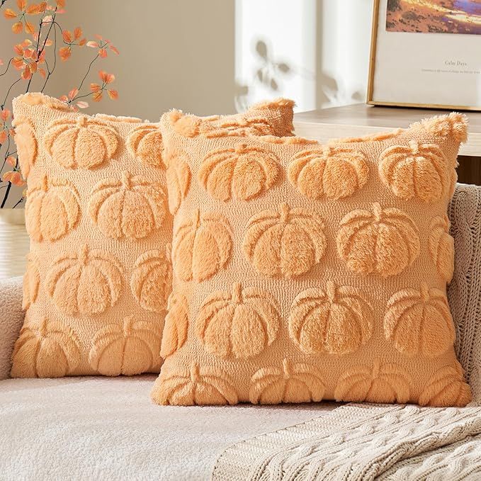 MIULEE Fall Throw Pillow Covers 18 x 18 Decorative Pumpkin Pattern Pillow Covers Soft Plush Faux ... | Amazon (US)