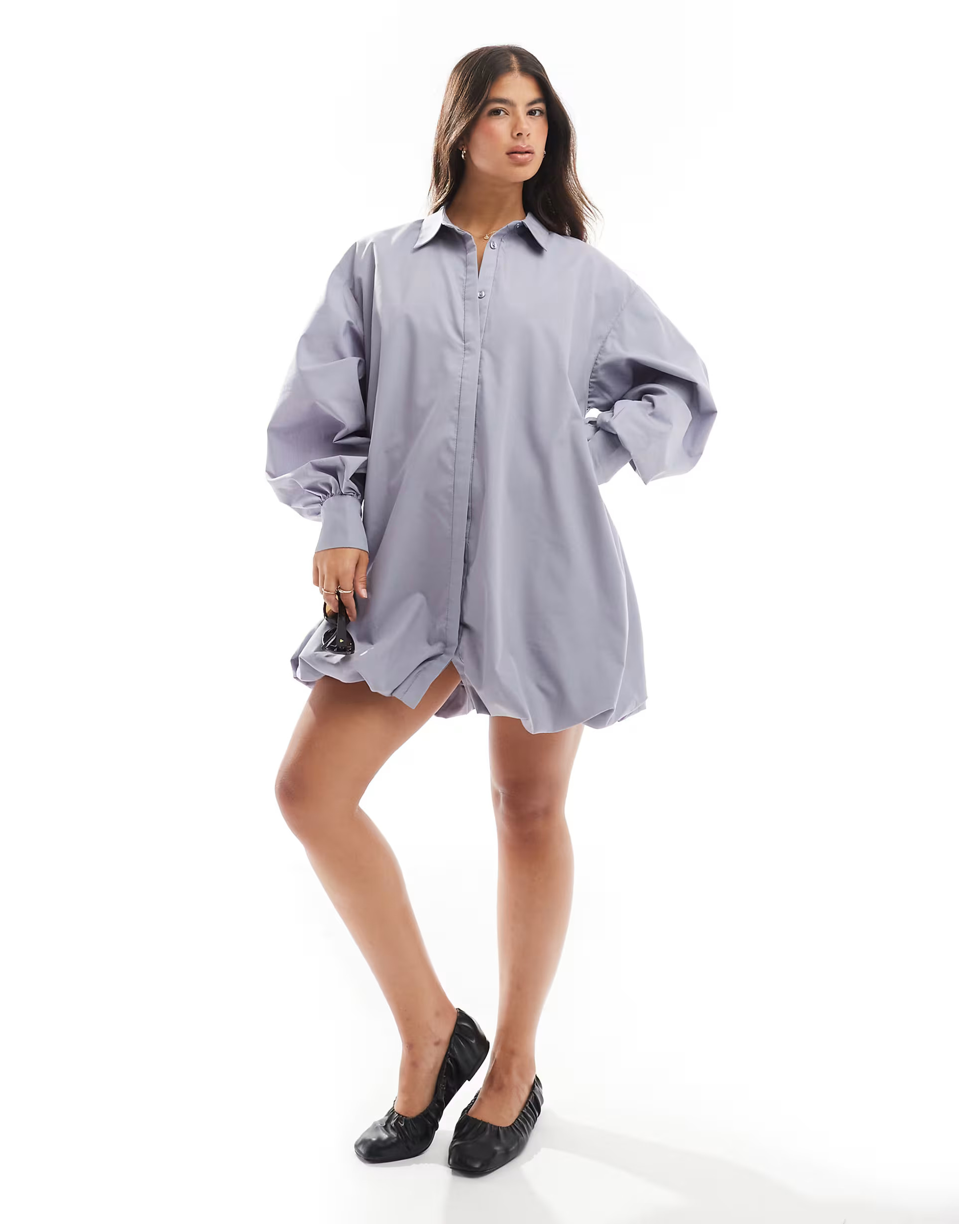 ASOS DESIGN bubble hem mini shirt dress in suit gray | ASOS (Global)