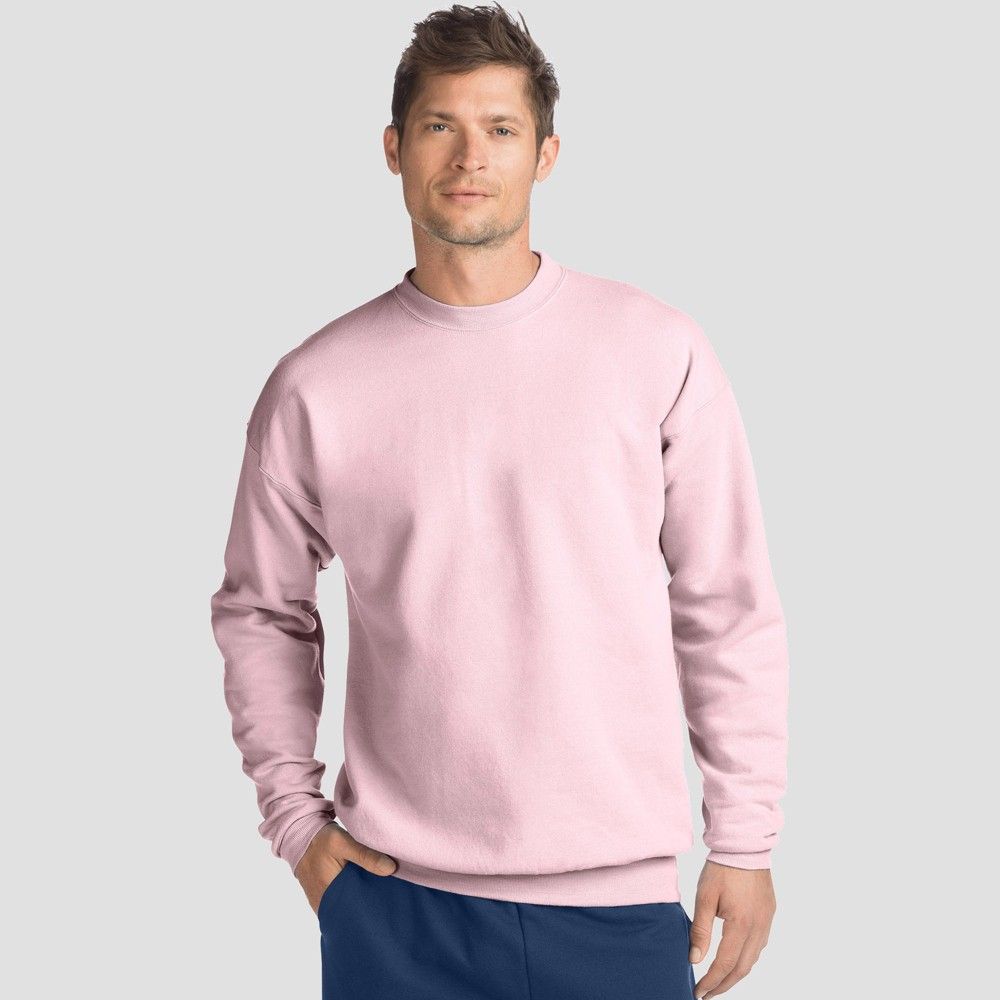 Hanes Men's Big & Tall EcoSmart Fleece Crew Neck Sweatshirt - Pale Pink 3XL | Target