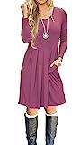 AUSELILY Women's Long Sleeve Pleated Loose Swing Casual Dress with Pockets Knee Length (S, Leopar... | Amazon (US)