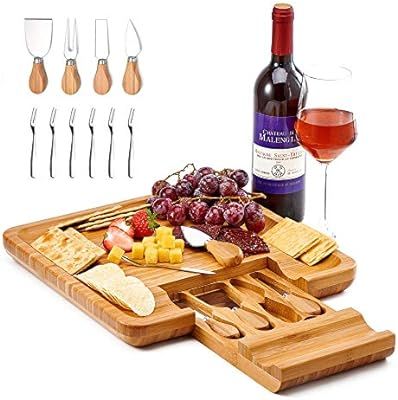 Utoplike Cheese Board with Knife Set, Bamboo Charcuterie Platter Serving Tray, Large(33cm x 33cm ... | Amazon (CA)