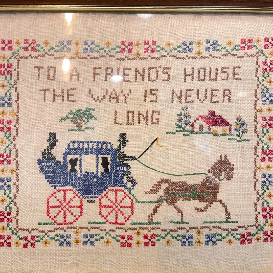 Vintage Framed Cottage Core Cross Stitch Sampler - "To A Friend's House The Way Is Never Long" | Etsy (US)