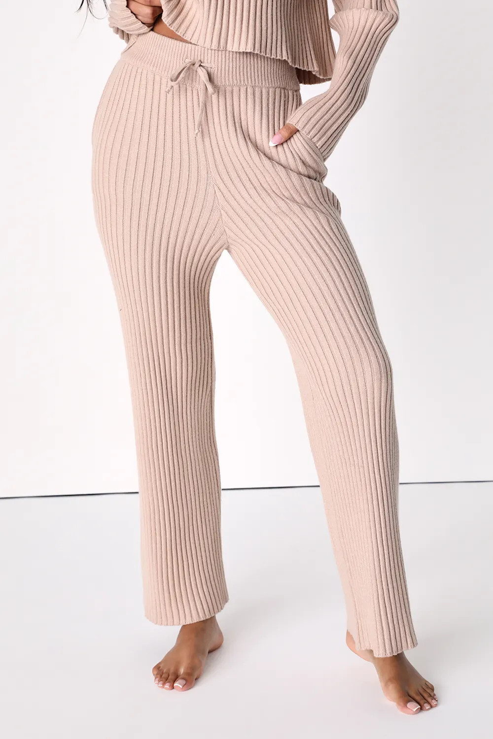 Ready to Cuddle Taupe Ribbed Knit Wide-Leg Pants | Lulus (US)