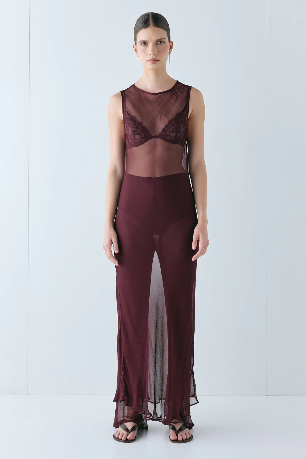 Francesca Sheer Maxi Dress Burgundy | VRG Grl