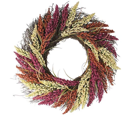 Northlight Autumn Heather Spiral Grapevine Wreath - QVC.com | QVC