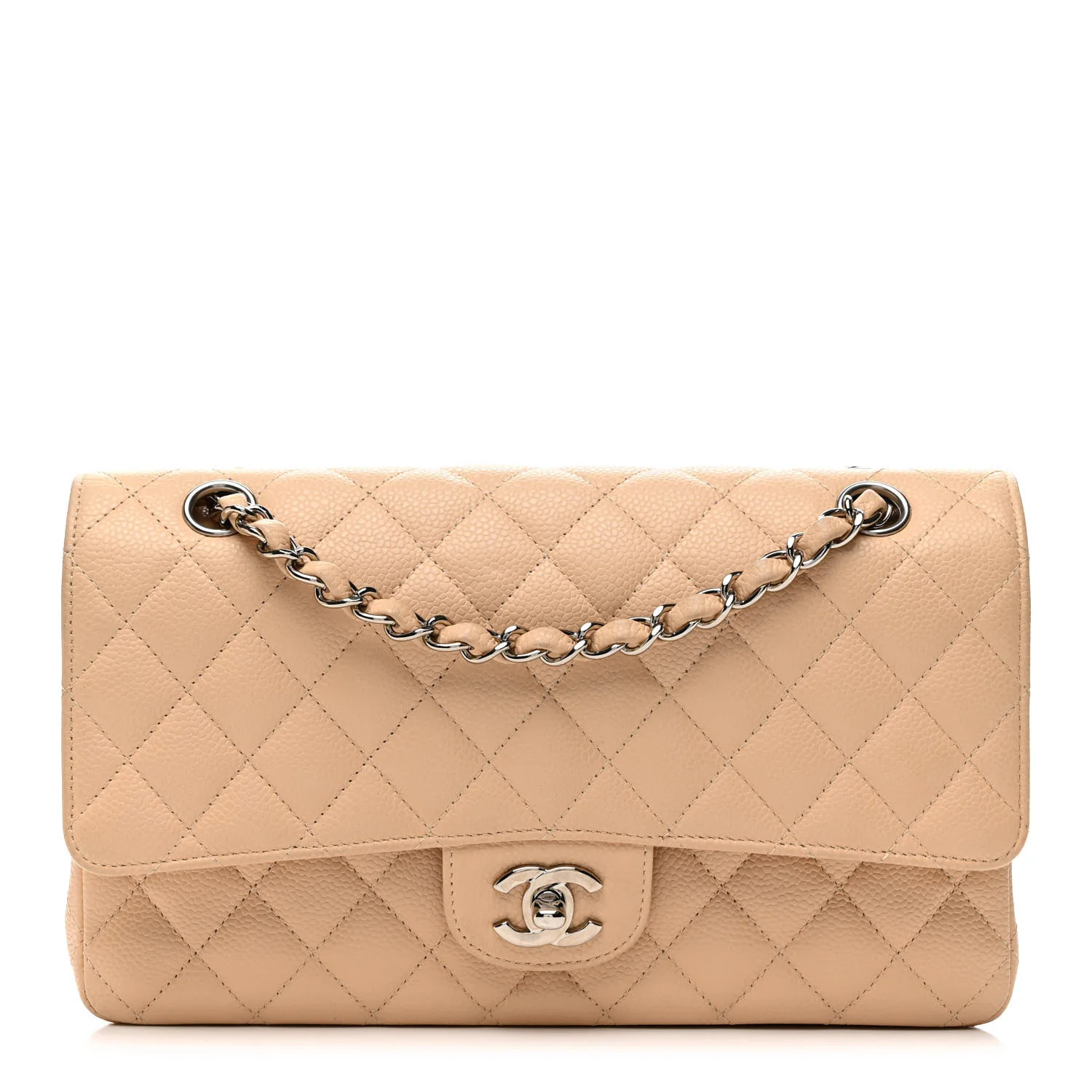 Caviar Quilted Medium Double Flap Beige Clair | FASHIONPHILE (US)