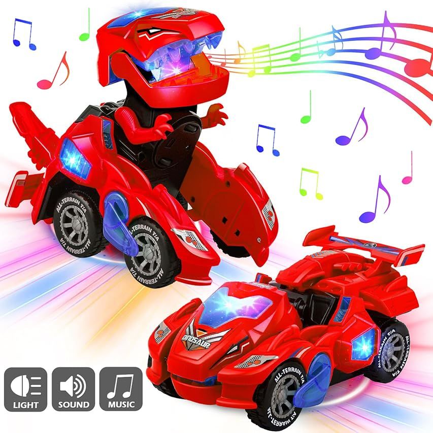 AMENON Transforming Easter Dinosaur Car Toys with LED Light Music Automatic Deformation Dino Race Ca | Amazon (US)