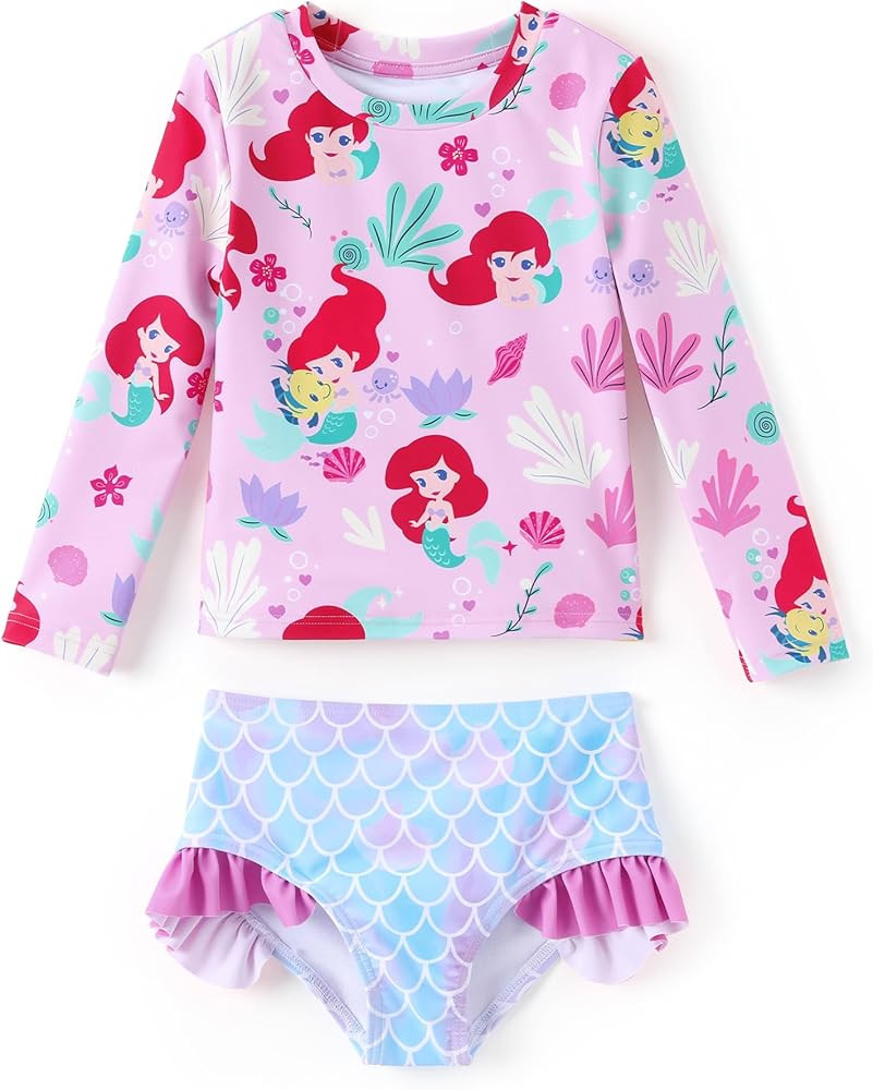 Disney Mickey and Friends Girl Two Piece Long Sleeve Swimsuit Rashguard Bathing Suit | Amazon (US)