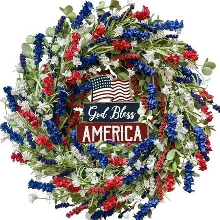 Idyllic 4th of July Independence Day Red White Blue flower Wreath, 20’’ Artificial flower Stars Wreath Decorations for front door | Walmart (US)