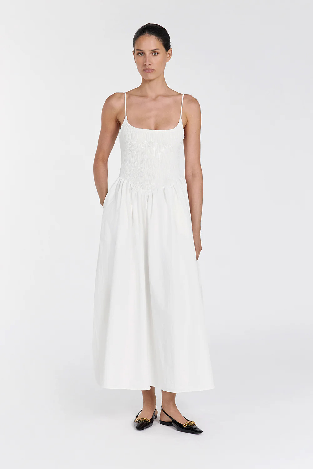 MILANO WHITE COTTON MIDI DRESS | DISSH