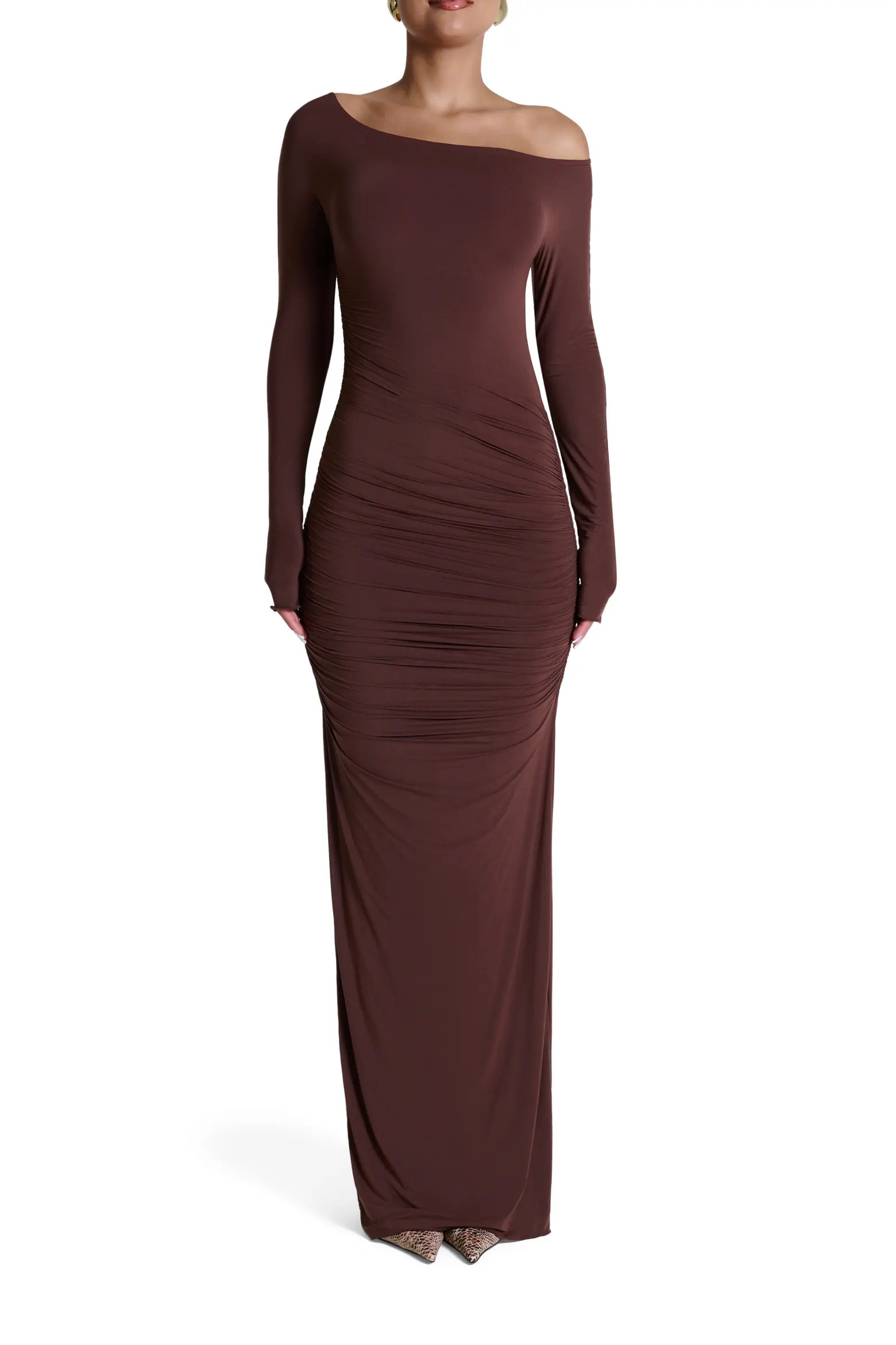 Ruched Off the Shoulder Long Sleeve Maxi Dress (Women) | Nordstrom | Nordstrom