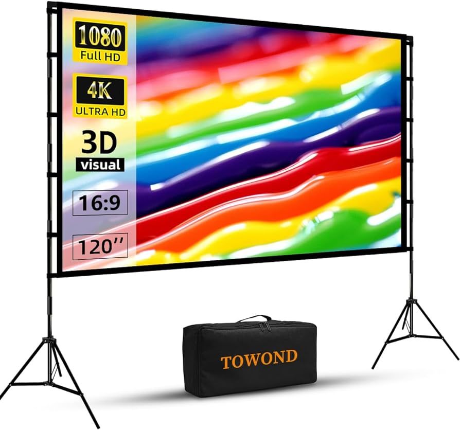 Projector Screen and Stand, Towond 120 inch Portable Projector Screen Indoor Outdoor Projector Sc... | Amazon (US)