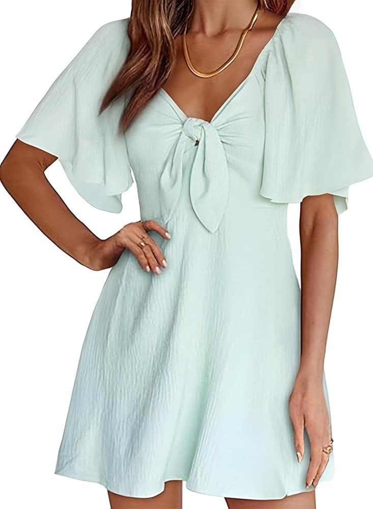 Dokotoo Womens Dresses 2025 Summer Fall Deep V Neck Elegant Bow tie Mini Dress S-XL | Amazon (US)