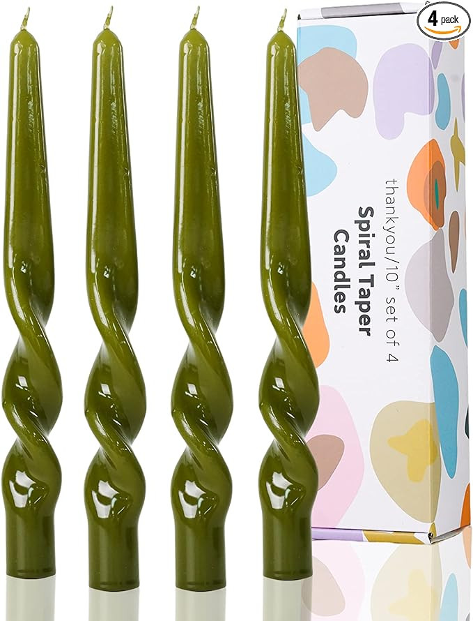Olive Green Spiral Taper Candles Handmade Twisted Candle Conical Stick Candles for Holiday Weddin... | Amazon (US)