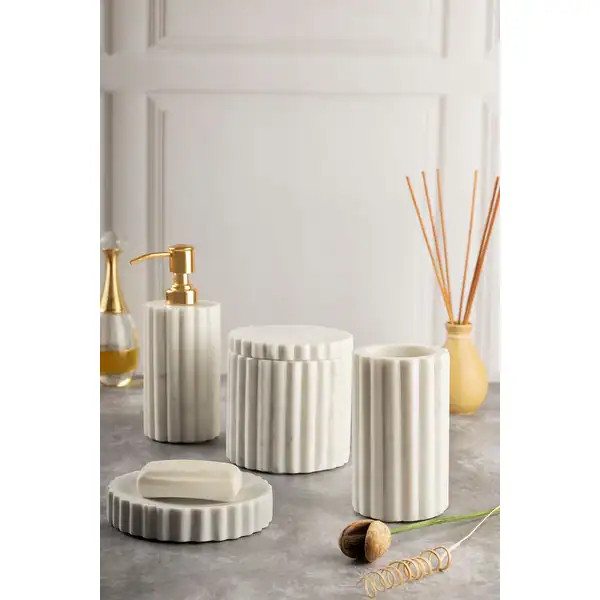 Roksana White Marble Bath Accessories, Set of 4 - Bed Bath & Beyond - 37028986 | Bed Bath & Beyond