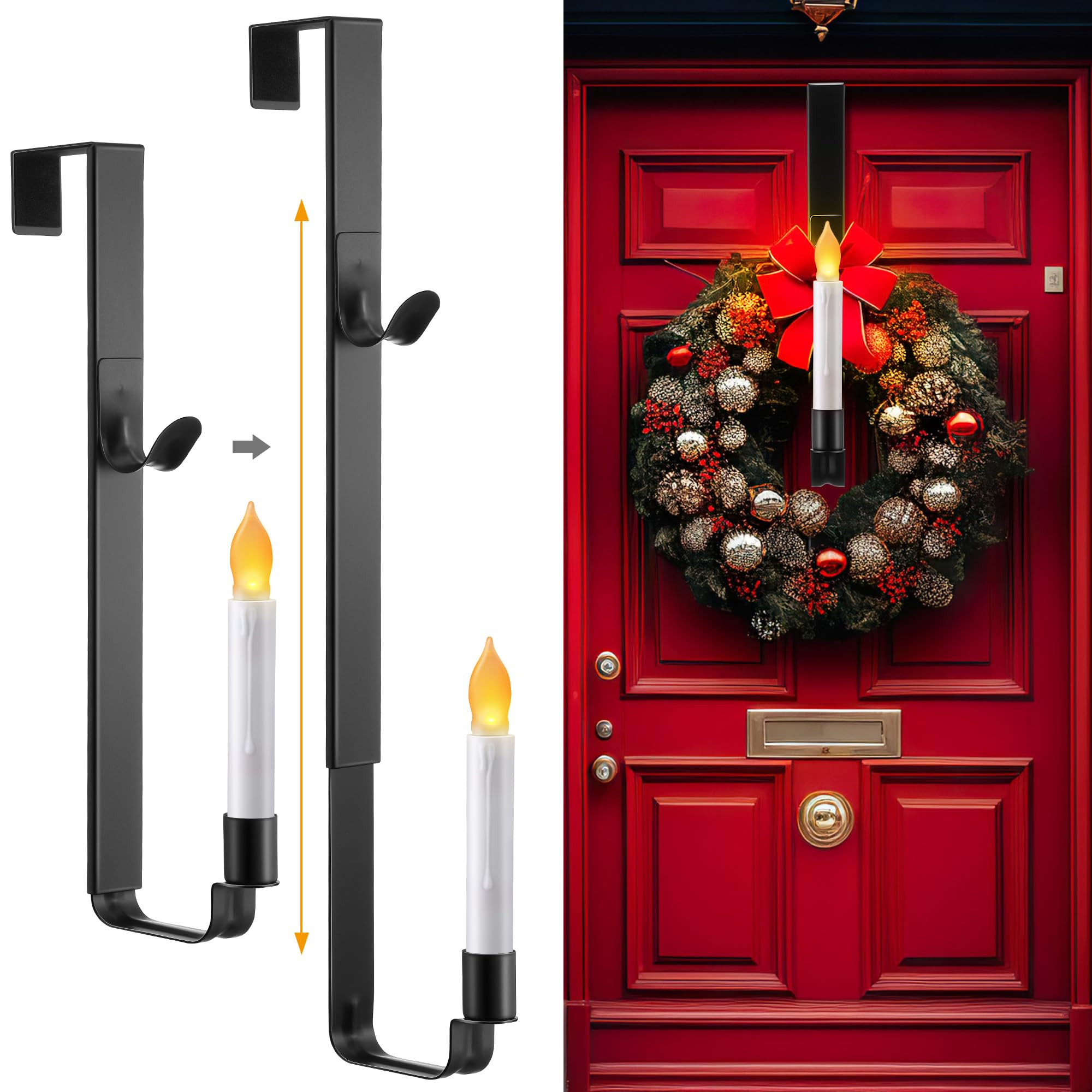 Enhon Christmas Wreath Hangers for Front Door with Candle Holder and Flameless Candle, Adjustable... | Amazon (US)