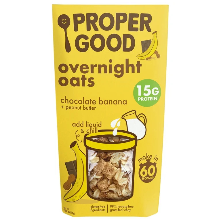 Proper Good Chocolate Banana Peanut Butter Overnight Oats, 15g Protein, Shelf-Stable 2.58 oz pack... | Walmart (US)