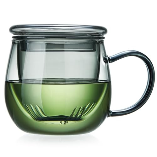 DOPUDO 17OZ (500ML) Glass Tea Cup with Infuser and Lid, Large Borosilicate Teacup, Clear Mug for Loose Leaf Tea, Blooming Tea, Tea Bags - Perfect Christmas or Birthday Gift for Women | Amazon (US)