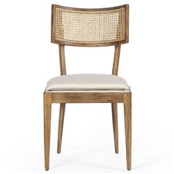 Tina Beige Performance Upholstered Seat Brown Wood Cane Dining Chair | Kathy Kuo Home
