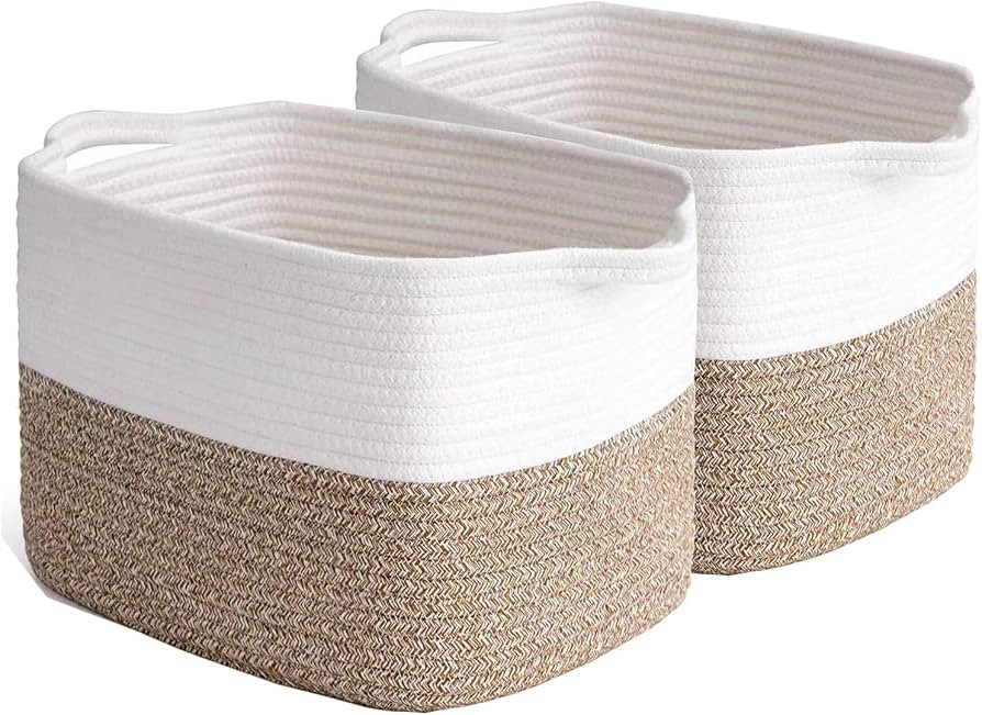 2 Pack Storage Basket for Organizing, Gift Basket Empty, 15''X10''X9'' Storage Bins, Rope Basket ... | Amazon (US)
