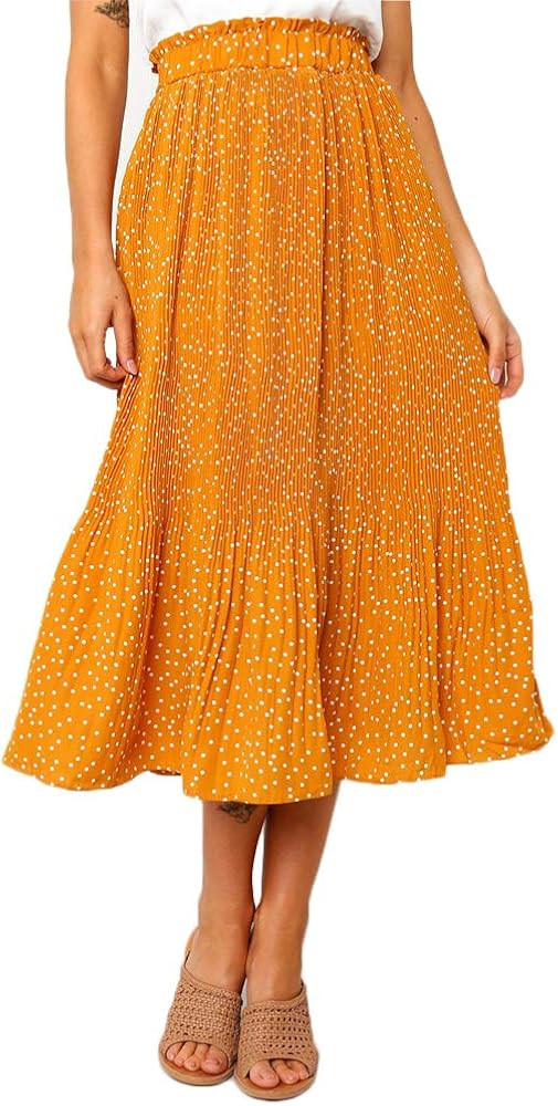 Womens High Waist Polka Dot Pleated Skirt Midi Maxi Swing Skirt with Pockets | Amazon (US)
