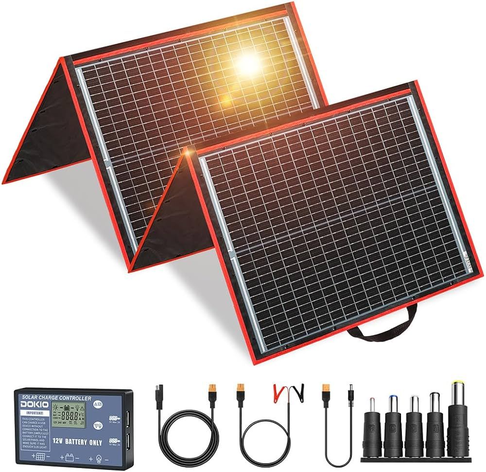 DOKIO 160W 18V Portable Solar Panel Kit (ONLY 9lb) Folding Solar Charger with 2 USB Outputs for 1... | Amazon (US)
