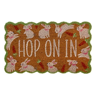 Hop on In Scalloped Coir Doormat, Green/Orange, 30L x 18H | Kirkland's Home | Kirklands