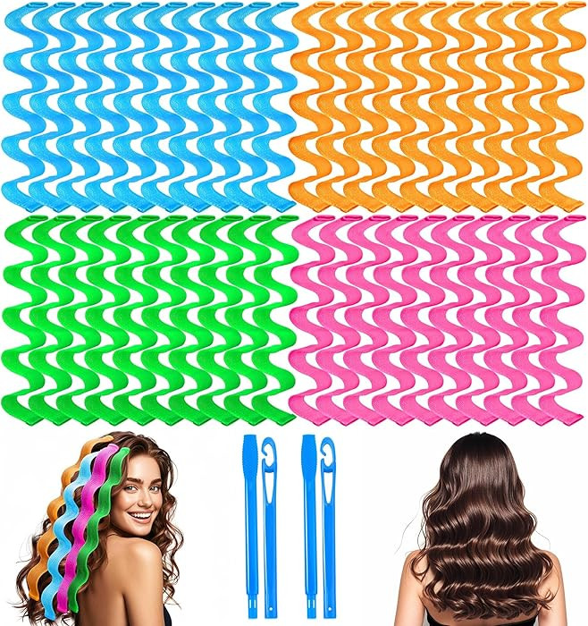 42 Pieces Heatless Waves Hair Curler, No Heat Damage Wavy Hair Curlers with 2 Sets of Styling Hoo... | Amazon (US)