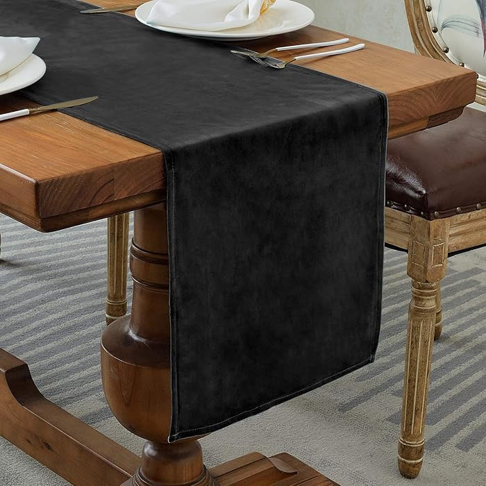 BALCONY & FALCON Velvet Table Runner 14"x118" Black Luxury Machine Washable Farmhouse Vintage Run... | Amazon (US)