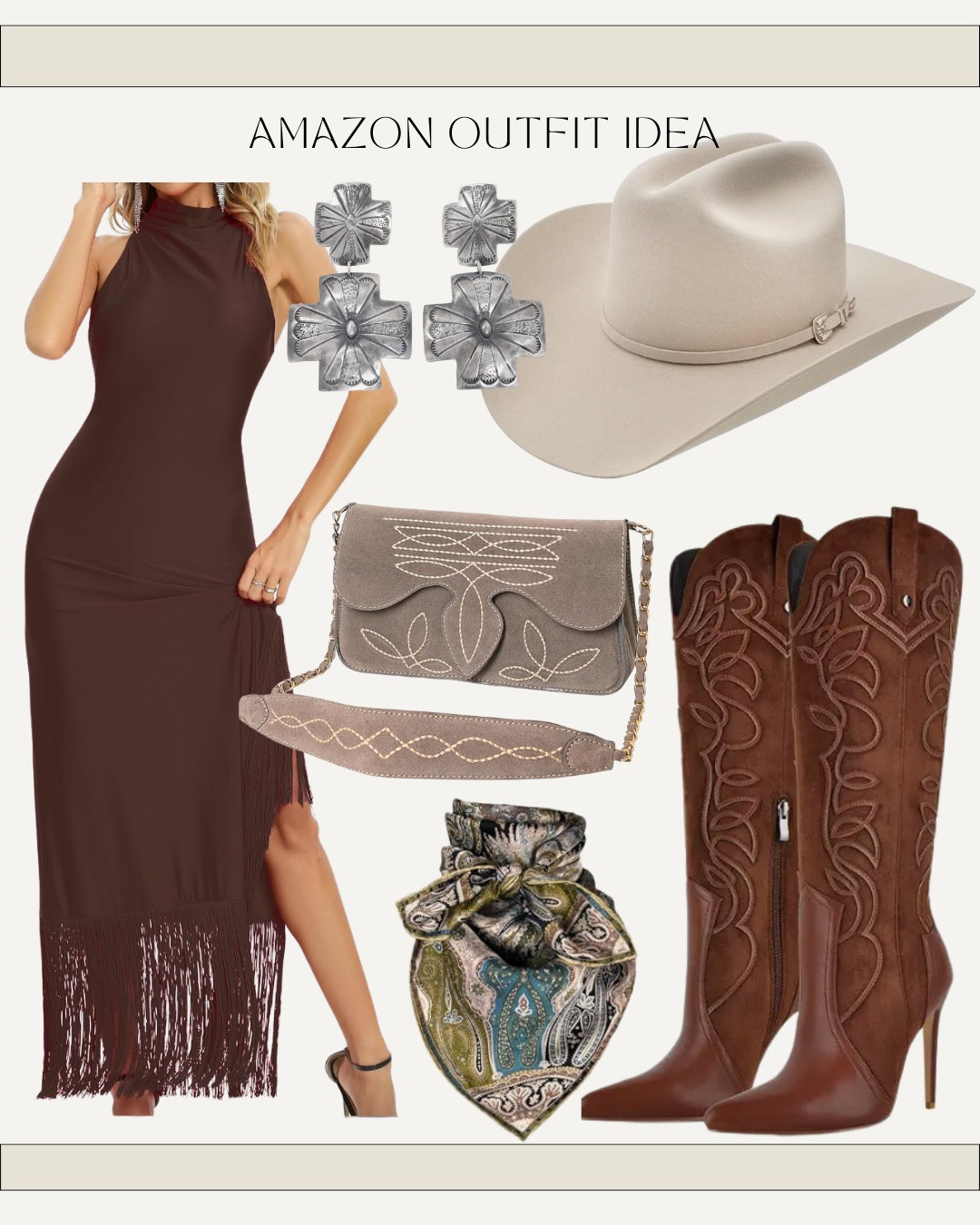 Western wedding guest dress - Amazon fashion - formal dress - fringe chocolate brown dress- brown tall heel booties - NFR outfit idea - country concert outfit idea

#LTKgrwm #LTKootd #LTKWedding