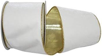 Reliant Ribbon Plush Metallic Backed Velvet Wired Edge Ribbon, 4 Inch X 10 Yards, Ivory/gold | Amazon (US)