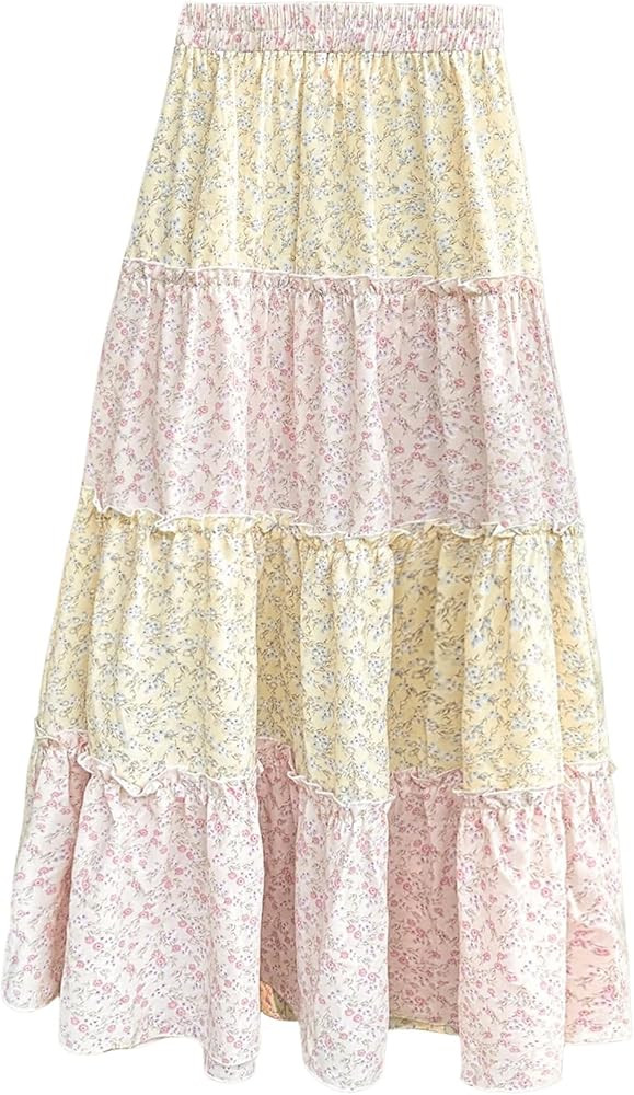 MakeMeChic Women's Plaid Maxi Skirts A Line Ruffle Tiered Layer Y2K Flowy Casual Long Skirts | Amazon (US)
