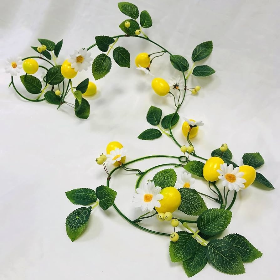 Artificial Lemon Berry Garland, Fake Lemon Vine Plants Hanging White Flowers Faux Fruit Lemon Ber... | Amazon (US)
