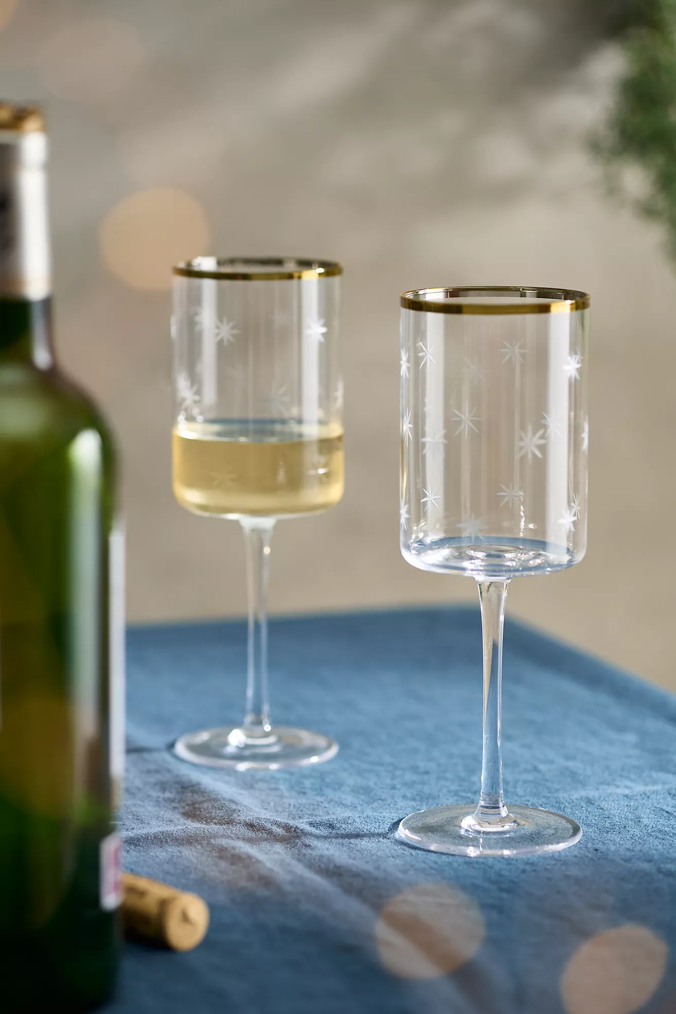 Starry Gold Rim Wine Glasses, Set of 2 | Anthropologie (US)