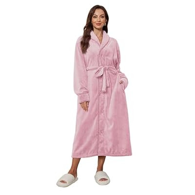 RONGTAI Women's Plush Fleece Robe with Buttons - Extra Long & Plus Size Winter Bathrobe for W… | Amazon (US)