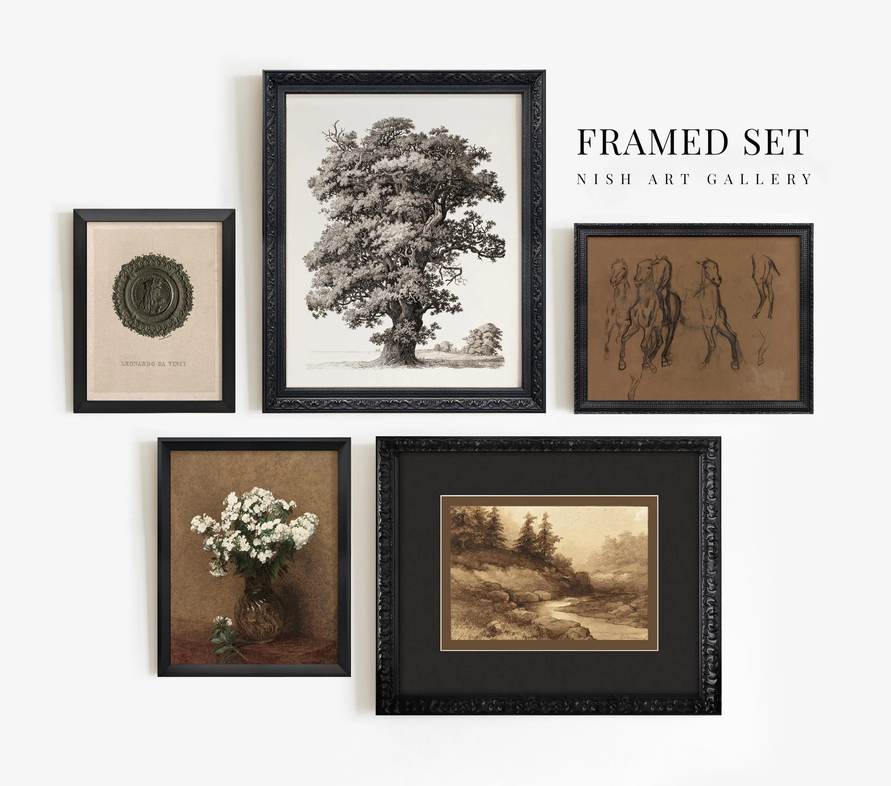 Framed Vintage Art Print Set: Black and Brown Tones, Dark Moody Wall Decor #635 | Etsy (Global)