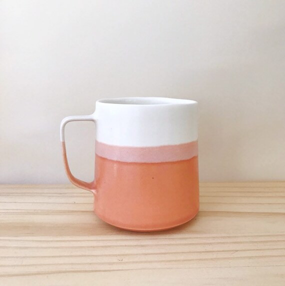 Modern Handmade Ceramic Coffee Mug Danish Design Style in Persimmon & White | Etsy (US)